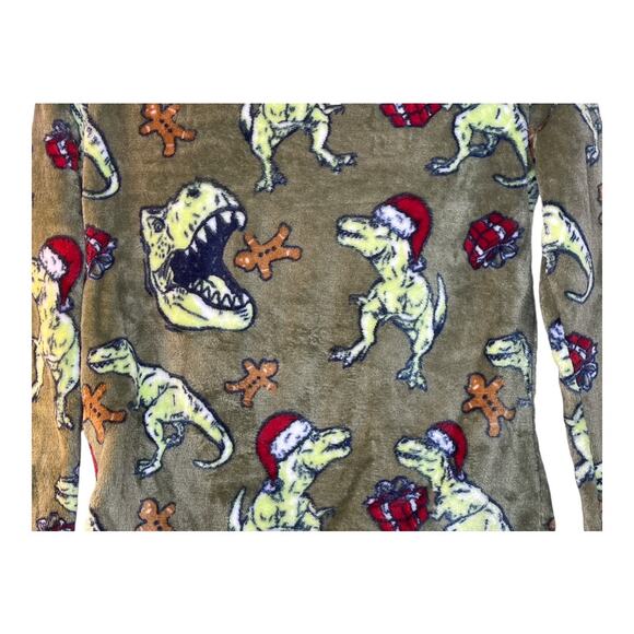 Cat & Jack New Santa T-rex Olive Garden Fleece Jogger Pajamas Size M (8) - Picture 2 of 4